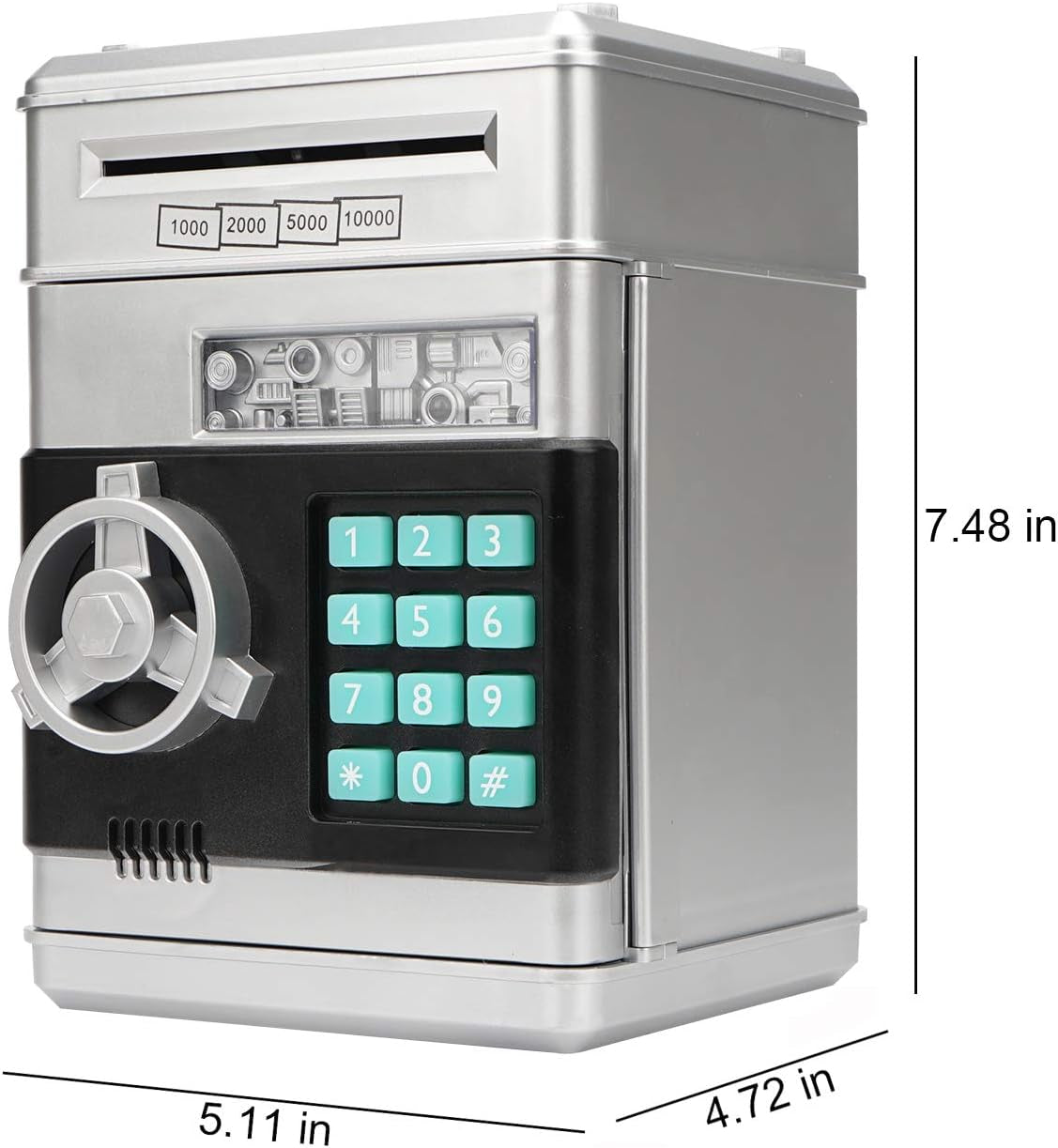 Electronic Piggy Bank, Mini ATM Password Money Bank Cash Coins Saving Box for Kids, Cartoon Safe Bank Box Perfect Toy Gifts for Boys Girls (Silvery)