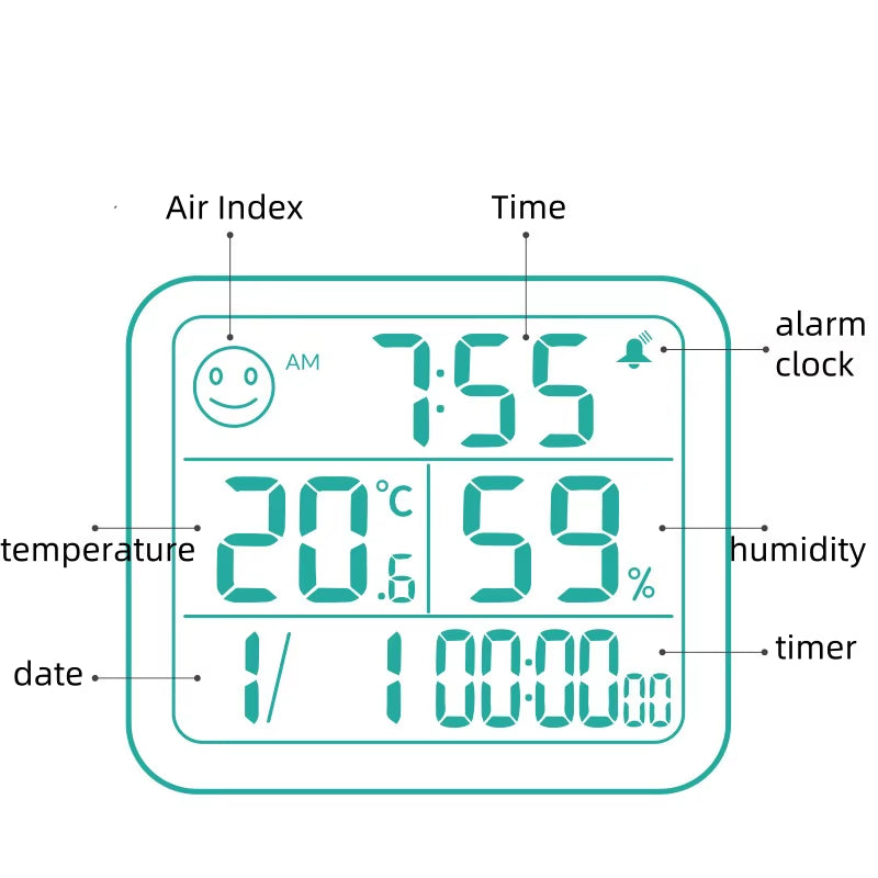 Thermometer Hygrometer Automatic Electronic Temperature Humidity Monitor Clock Large Screen Electronic Hygrometer Thermometer