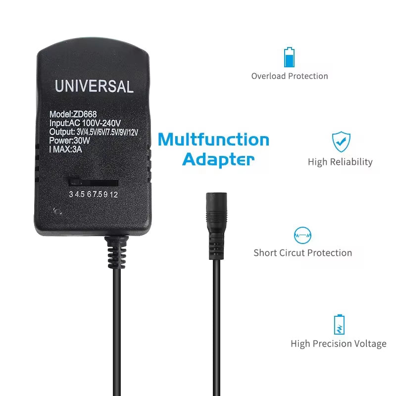 Adjustable Adapter Power Supply Charger Multi Voltage AC 220V to DC 3V 4.5V 6V 7.5V 9V 12V EU US Converter Adapter Plug 7 30W
