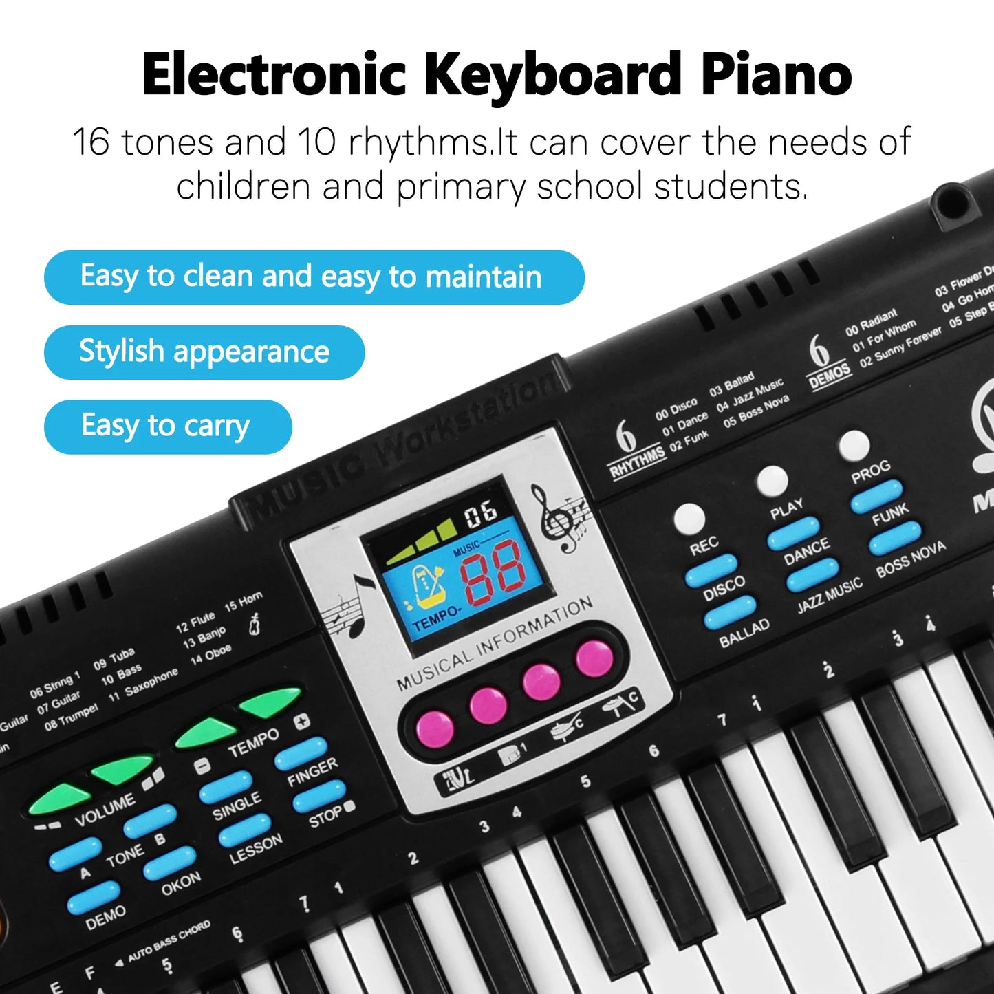 61Key Multifunctional Electronic Keyboard Children Digital Electric Piano Microphone Beginner Electronic Keyboard Instrument