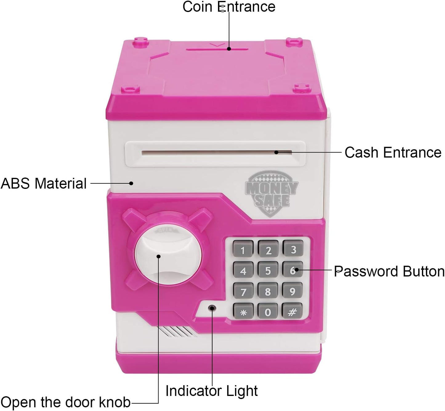 Electronic Piggy Bank, Mini ATM Password Money Bank Cash Coins Saving Box for Kids, Cartoon Safe Bank Box Perfect Toy Gifts for Boys Girls (White Pink)