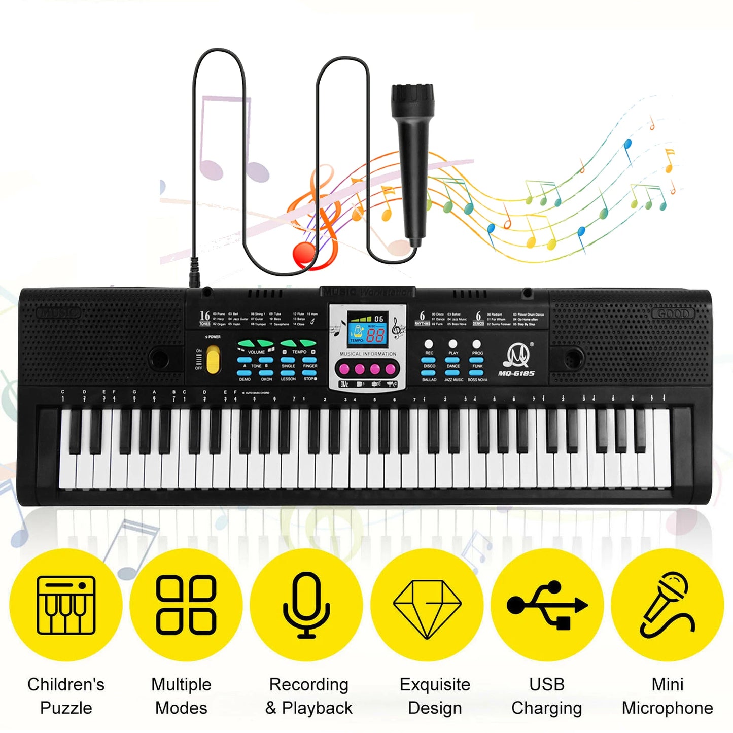61Key Multifunctional Electronic Keyboard Children Digital Electric Piano Microphone Beginner Electronic Keyboard Instrument