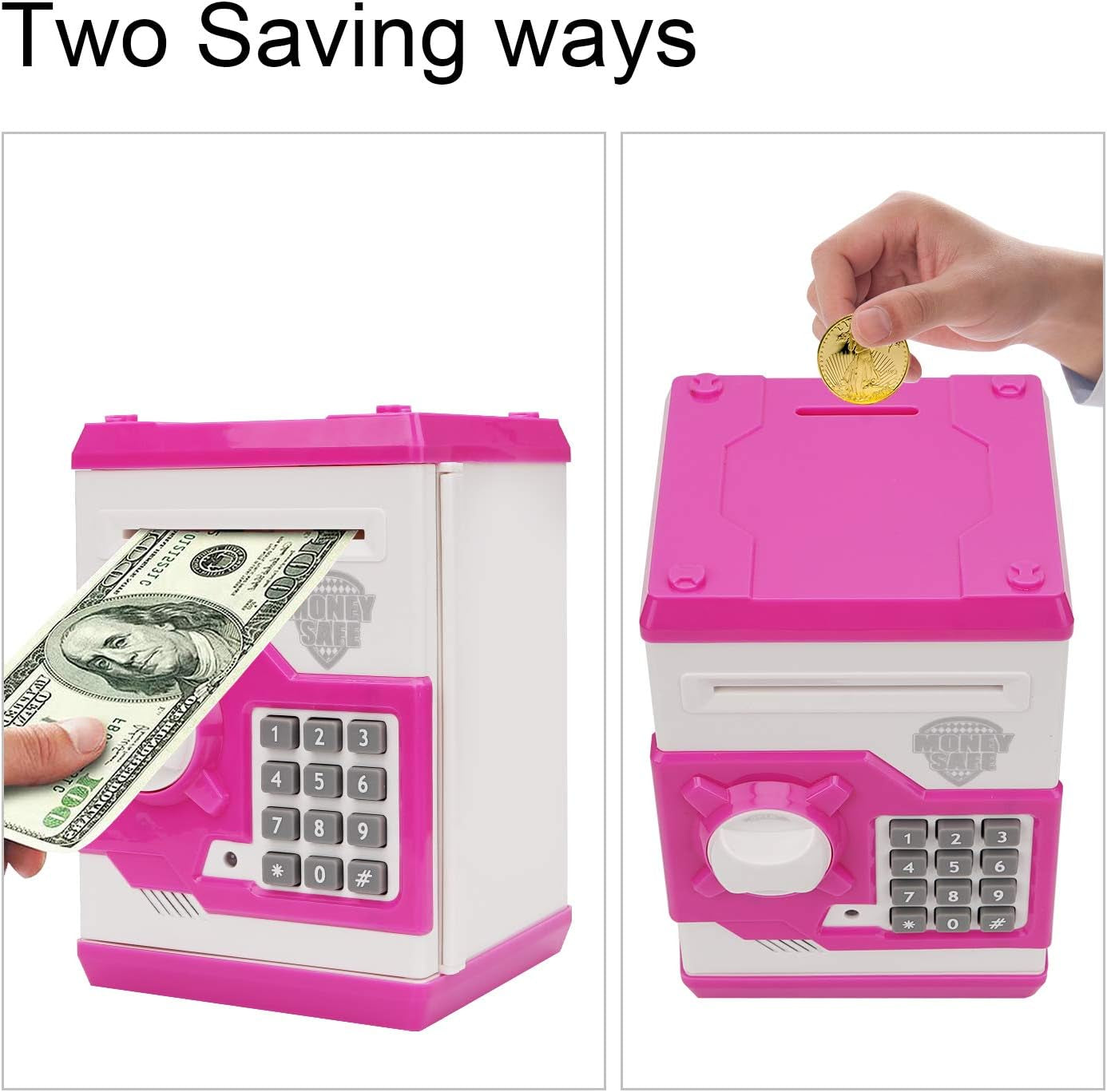 Electronic Piggy Bank, Mini ATM Password Money Bank Cash Coins Saving Box for Kids, Cartoon Safe Bank Box Perfect Toy Gifts for Boys Girls (White Pink)