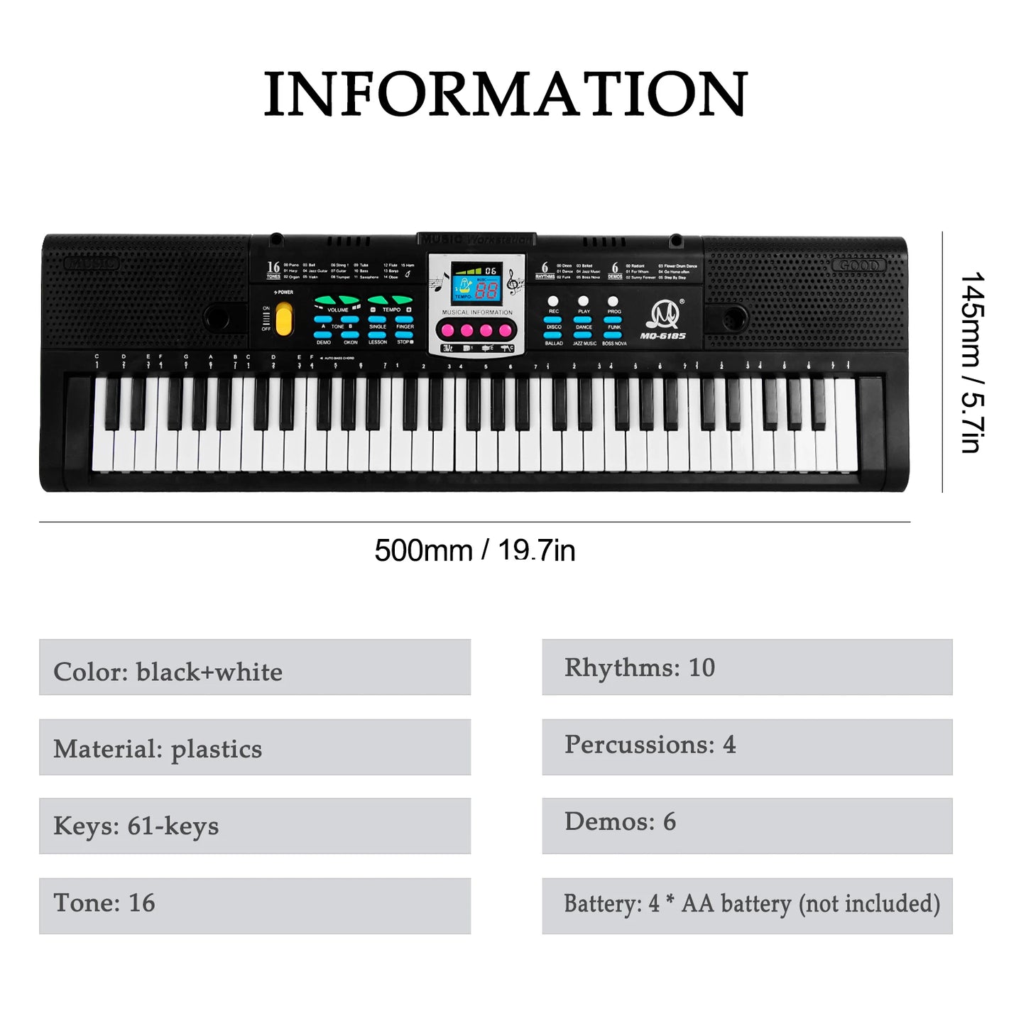 61Key Multifunctional Electronic Keyboard Children Digital Electric Piano Microphone Beginner Electronic Keyboard Instrument