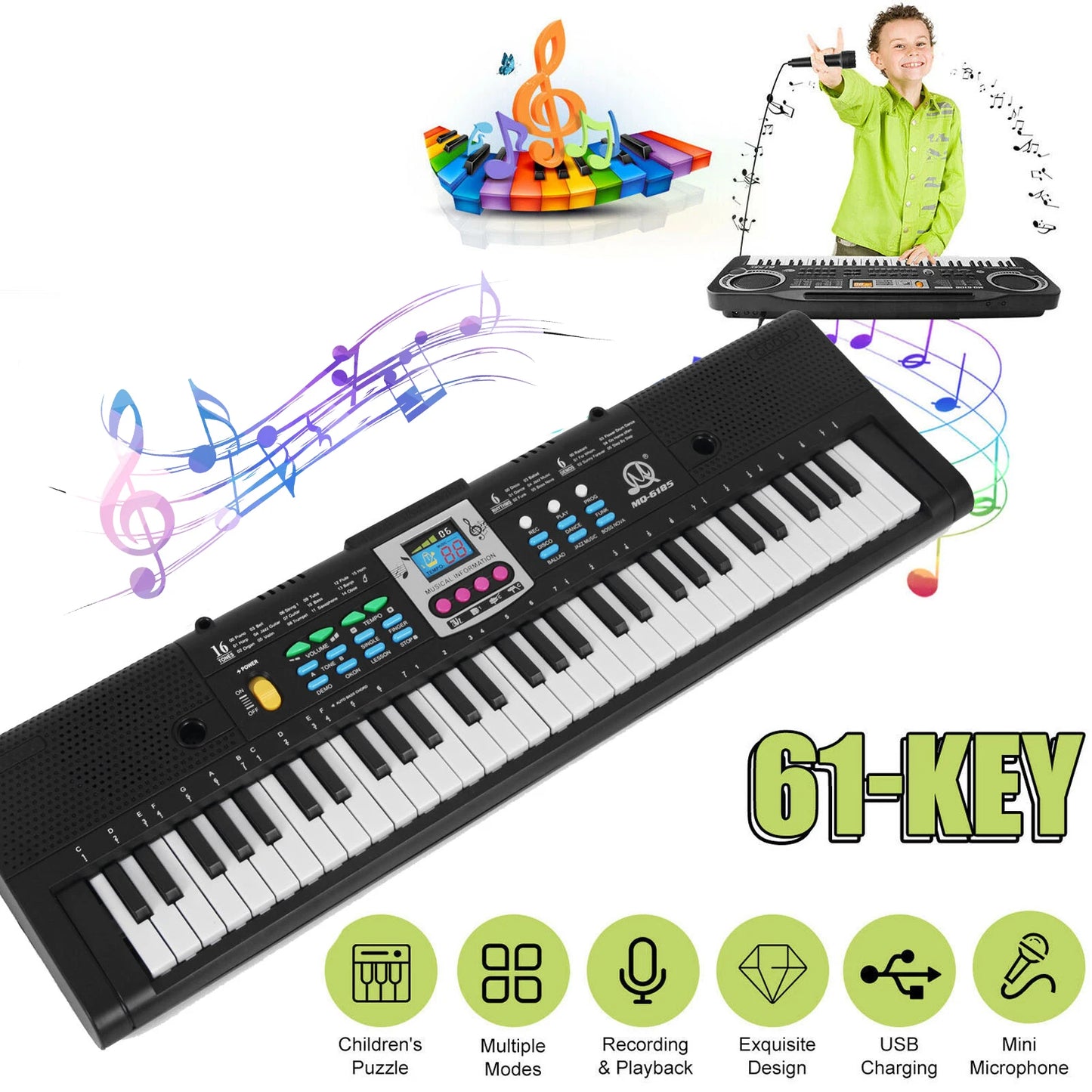 61Key Multifunctional Electronic Keyboard Children Digital Electric Piano Microphone Beginner Electronic Keyboard Instrument