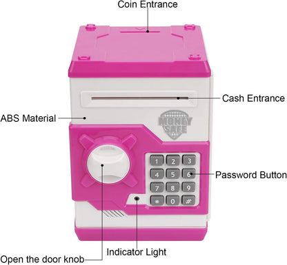 Electronic Piggy Bank, Mini ATM Password Money Bank Cash Coins Saving Box for Kids, Cartoon Safe Bank Box Perfect Toy Gifts for Boys Girls (White Pink)