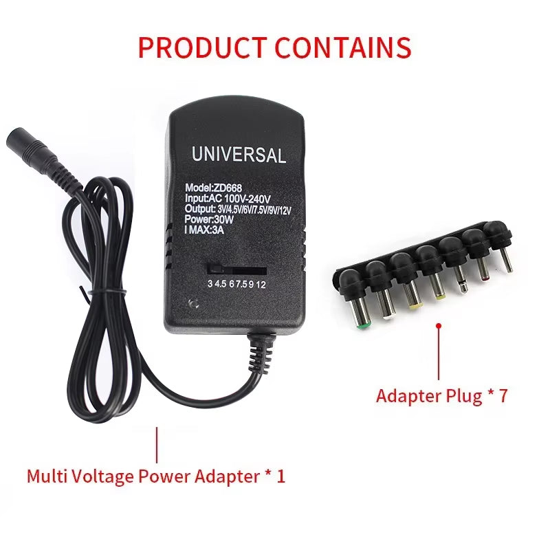 Adjustable Adapter Power Supply Charger Multi Voltage AC 220V to DC 3V 4.5V 6V 7.5V 9V 12V EU US Converter Adapter Plug 7 30W