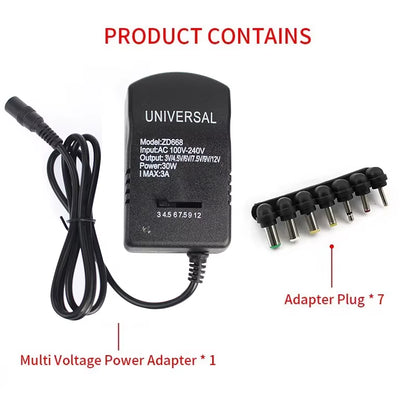 Adjustable Adapter Power Supply Charger Multi Voltage AC 220V to DC 3V 4.5V 6V 7.5V 9V 12V EU US Converter Adapter Plug 7 30W